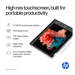 HP OmniBook 5 Flip 14 FP0023DX - Ultra 7 Processor, 16GB RAM, 512GB SSD, 14 inch 2K, X360 IPS Display with 300 Nits, IR Webcam, Backlit Keyboard - Glacier Silver finish
