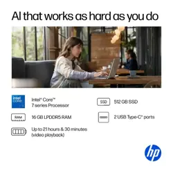 HP OmniBook 5 Flip 14 FP0023DX - Ultra 7 Processor, 16GB RAM, 512GB SSD, 14 inch 2K, X360 IPS Display with 300 Nits, IR Webcam, Backlit Keyboard - Glacier Silver finish