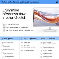 HP Series 5 32 inch FHD Monitor 532sf - 100Hz Refresh Rate, 3000:1 CR, 99 percent sRGB Colour & 300 Nits - HDMI & VGA Ports - Low-Blue Light, Ergonomically Adjustable
