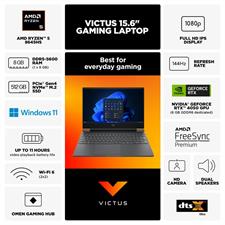 HP Victus 15-fb2082wm Gaming Laptop, AMD Ryzen 5-8645HS, 8GB RAM, 512GB SSD, 15.6-inch FHD IPS 144Hz, NVIDIA GeForce RTX 4050, Wi-Fi 6, Backlit KB, Win11 Home