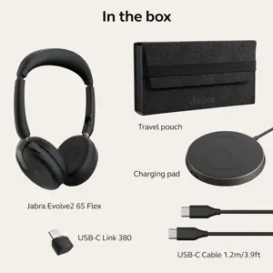 Jabra Evolve2 65 Flex – Stereo Wireless Headphones with Bluetooth & USB Adapter | ANC-Ready | Portable Office & Remote Work Headset