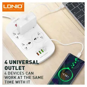 LDNIO SC4407 2500W Power Socket – 4 AC Outlets, 4 USB Charging Ports, Surge Protection, Smart Power Strip