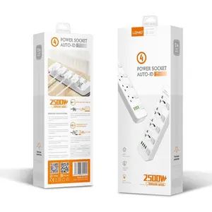 LDNIO SC4408 2500W Power Socket – 4 AC Outlets, 4 USB Ports, Smart Charging, Surge Protection