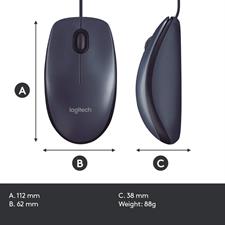Logitech B100 Corded Mouse, Wired USB Mouse for Computers and Laptops, Right or Left Hand Use - Black