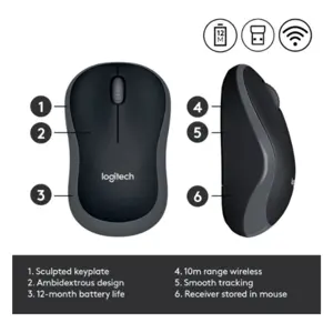 Logitech B175 Wireless Mouse – 2.4 GHz USB Nano Receiver, 1000 DPI, Ambidextrous Design