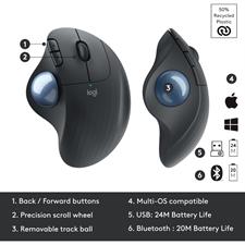 Logitech ERGO M575 Wireless Trackball Mouse - Easy thumb control, precision and smooth tracking, ergonomic comfort design, for Windows, PC and Mac with Bluetooth and USB capabilities - Graphite