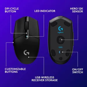 Logitech G305 LIGHTSPEED Wireless Gaming Mouse – HERO Sensor | Ultra-Fast 1 ms Response | 6 Programmable Buttons | Lightweight Design