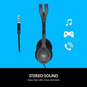 Logitech H111 Wired Stereo Headset – 3.5mm Audio Jack | Adjustable Microphone | Lightweight Comfort | Universal Compatibility