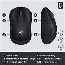 Logitech M220 Silent Wireless Mouse - 1000 DPI, 2D Mechanical Scroll, Charcoal color