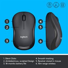 Logitech M221 Wireless Mouse, Silent Buttons, 2.4 GHz with USB Mini Receiver, 1000 DPI Optical Tracking, 18-Month Battery Life, Ambidextrous PC/Mac/Laptop - Black