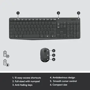 Logitech MK235 Wireless Keyboard and Mouse Combo – Full-Size Keyboard | Long Battery Life | Plug & Play | Reliable 2.4GHz Connection