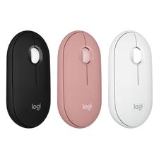 Logitech Pebble Mouse 2 M350s Slim Bluetooth Wireless Mouse, Portable, Lightweight, Customizable Button, Quiet Clicks, Easy-Switch for Windows, macOS, iPadOS, Android, Chrome OS - Black, White, Gray
