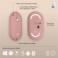 Logitech Pebble Mouse 2 M350s Slim Bluetooth Wireless Mouse, Portable, Lightweight, Customizable Button, Quiet Clicks, Easy-Switch for Windows, macOS, iPadOS, Android, Chrome OS - Black, White, Gray