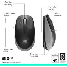 Logitech Wireless Mouse M190 - Full Size Ambidextrous Curve Design, 18-Month Battery with Power Saving Mode, Precise Cursor Control & Scrolling, Wide Scroll Wheel, Thumb Grips - Grey, Blue, Red