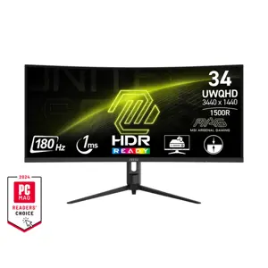 MSI MAG 342CQR E2 34-Inch UWQHD 1500R Curved Gaming Monitor | 3440x1440, 180Hz, 1ms MPRT, VA Panel, FreeSync Premium, HDR Ready