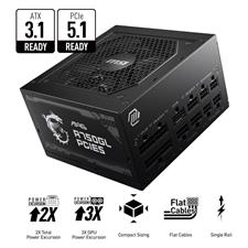 MSI MAG A750GL PCIE 5.1 & ATX 3.1 Gaming Power Supply - Full Modular - 80 Plus Gold Certified 750W - Compact Size - ATX PSU