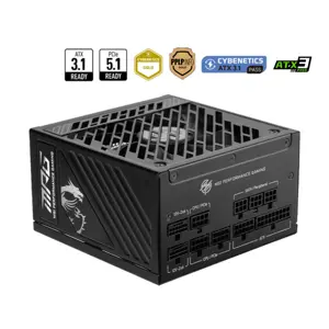 MSI MPG A1000GS PCIE5 1000W Gaming Power Supply (ATX 3.1 & PCIe 5.1 Ready, Dual 12V-2x6)