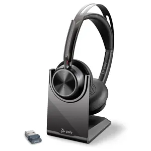 Poly Voyager Focus 2 – Wireless Bluetooth Headset | Active Noise Cancelling | Dual-Mode ANC | USB-C/BT Adapter | Black