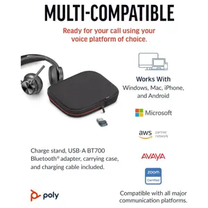 Poly Voyager Focus 2 – Wireless Bluetooth Headset | Active Noise Cancelling | Dual-Mode ANC | USB-C/BT Adapter | Black