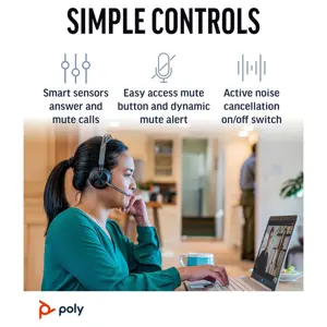 Poly Voyager Focus 2 – Wireless Bluetooth Headset | Active Noise Cancelling | Dual-Mode ANC | USB-C/BT Adapter | Black