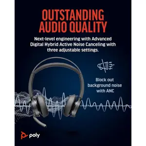 Poly Voyager Focus 2 – Wireless Bluetooth Headset | Active Noise Cancelling | Dual-Mode ANC | USB-C/BT Adapter | Black