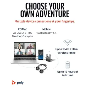 Poly Voyager Focus 2 – Wireless Bluetooth Headset | Active Noise Cancelling | Dual-Mode ANC | USB-C/BT Adapter | Black