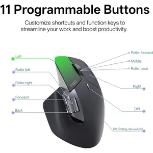 Rapoo MT760 Pro Multi-Mode Wireless Mouse – 12000 DPI, 2000Hz Polling, NearLink, Bluetooth 5.0, 11 Programmable Buttons – Light Black