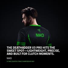 Razer DeathAdder V3 Pro Wireless Gaming Mouse: 64g Lightweight Ergonomic - 30K DPI Optical Sensor - Gen-3 Optical Switches - 8 Programmable Controls - Up to 90 Hr Battery - White