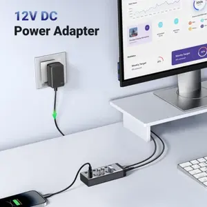 UGREEN 90307 7-in-1 USB-C Hub – 7× USB-A 3.0, 5Gbps, BC 1.2 Smart Charging, Individual Switches, EU