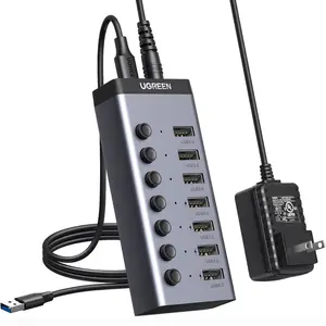UGREEN 90307 7-in-1 USB-C Hub – 7× USB-A 3.0, 5Gbps, BC 1.2 Smart Charging, Individual Switches, EU