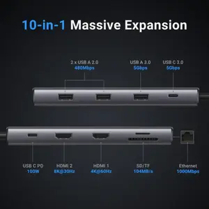 UGREEN Revodok Pro 210 15534 10-in-1 USB-C Hub – Dual HDMI, 100W PD, Gigabit Ethernet, USB-A/C, SD/TF