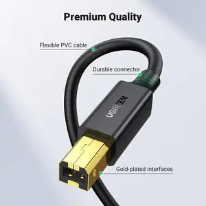 UGREEN US135 20847 USB 2.0 Printer Cable – USB-A to USB-B, 2 Meter, 480Mbps High-Speed Data Transfer, Gold-Plated Connectors, Black