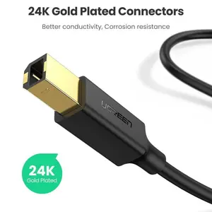 UGREEN US135 20847 USB 2.0 Printer Cable – USB-A to USB-B, 2 Meter, 480Mbps High-Speed Data Transfer, Gold-Plated Connectors, Black