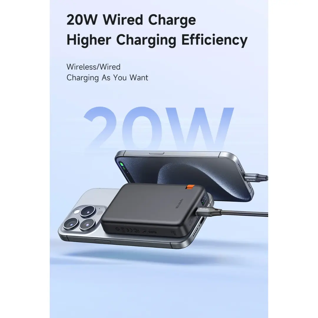 MCDODO MC-1461 10000mAh Magnetic Power Bank – 20W PD Fast Charging, Wireless Charging, USB-C Port, LED Display