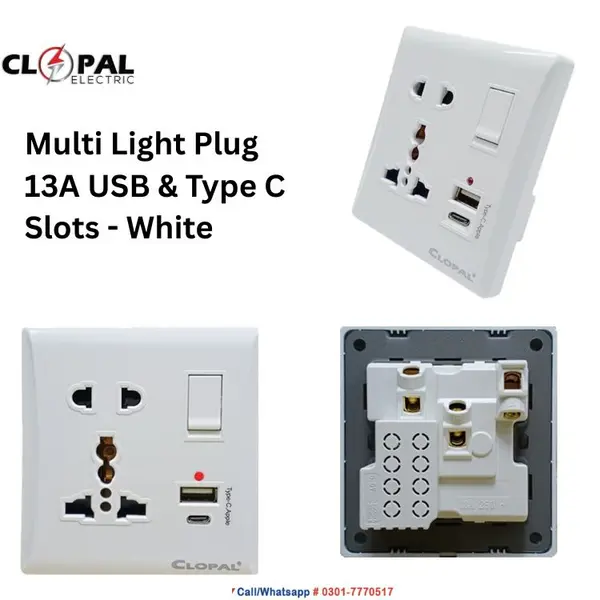 Multi Light Plug 13A USB & Type C 