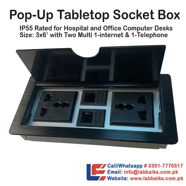 Pop Up Table Socket with two Multi socket 1-Data internet and 1-Telephone Black & Silver Color