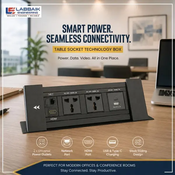 Table Socket Technology Box Slider Black/Silver with Universal, Internet , HDMI, and USB+Type-C 