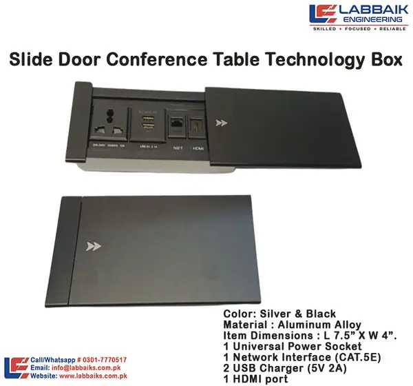 Slide Door Conference Table Technology Box Silver & Black