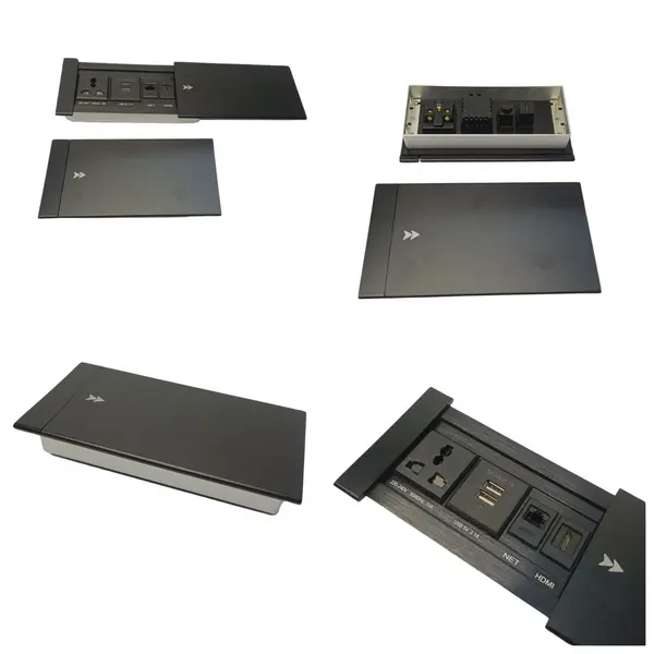 Slide Door Conference Table Technology Box Silver & Black