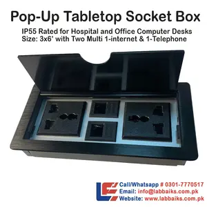 Pop Up Table Socket with two Multi socket 1-Data internet and 1-Telephone Black & Silver Color