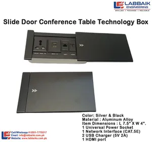 Slide Door Conference Table Technology Box Silver & Black