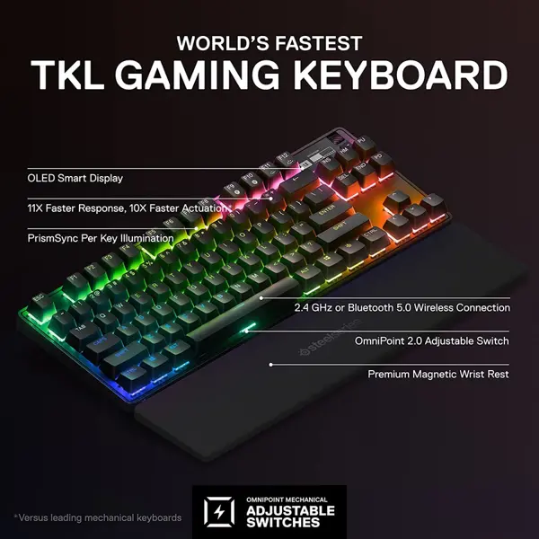 SteelSeries APEX PRO TKL Wireless (2023) - Wireless Tenkeyless ESports Gaming Keyboard - Omnipoint 2.0 Adjustable Switches - Black | 64865 - US English