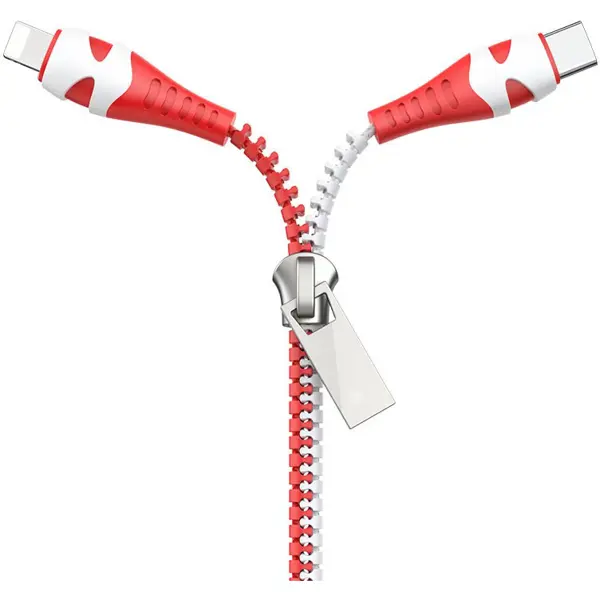 Hoco U97 Zipper Cable 2-in-1 USB to Lightning / Type-C – Red White