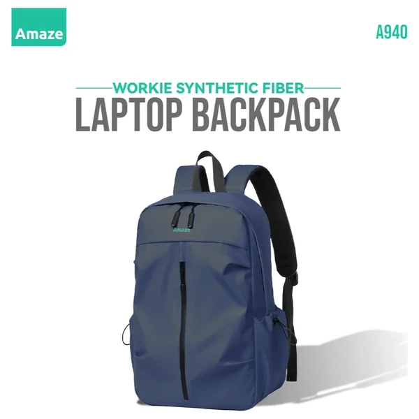 Amaze Workie Synthetic Fiber Laptop Backpack, Water-Resistant, Fits Up To 15.6", A940 Blue