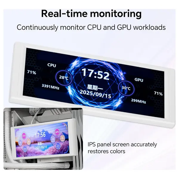 Thermalright Trofeo Vision LCD AIO Display 6.86 Inch PC Monitor, USB Type-C, 1280x480, Real-Time Hardware Monitoring, TRCC Preset and DIY Themes, White