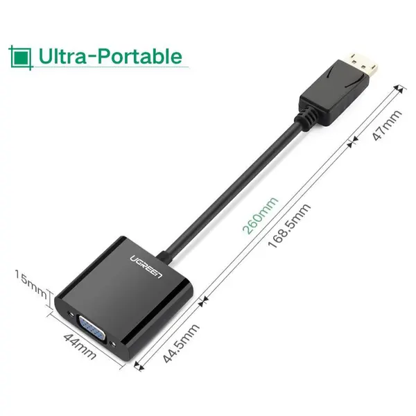 Ugreen DisplayPort DP Male to VGA Female Converter Adapter, 1080p, Plug and Play, 20415