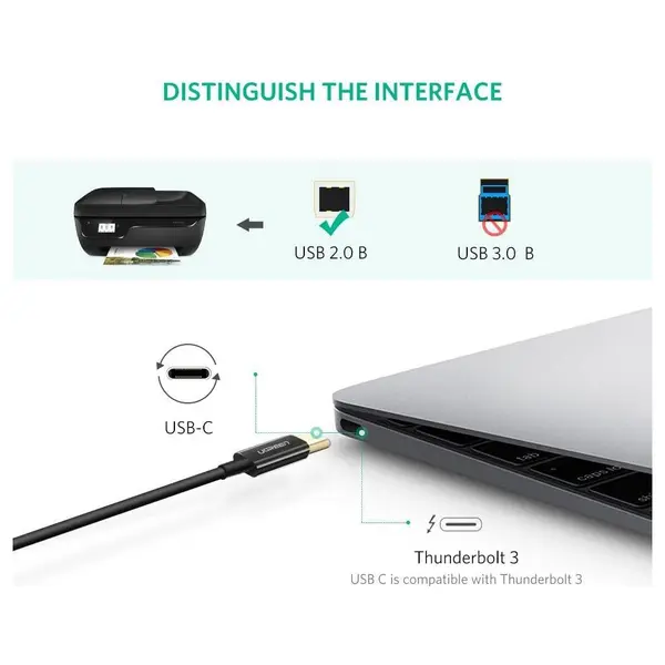 Ugreen USB-C Printer Cable 2M USB Type C to USB 2.0 Type B, 480Mbps, Black 50446