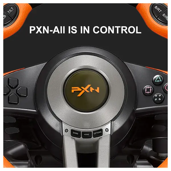 PXN V3 Pro Gaming Racing Steering Wheel Gaming Steering Wheel, Multi-Platform Compatibility, 180-Degree Steering, Dual Vibration, Orange