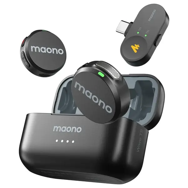 Maono Wave T5 Wireless Lavalier Microphone, USB C, 48KHz 24Bit, 300m Range, 30H, WAVE T5 PC2