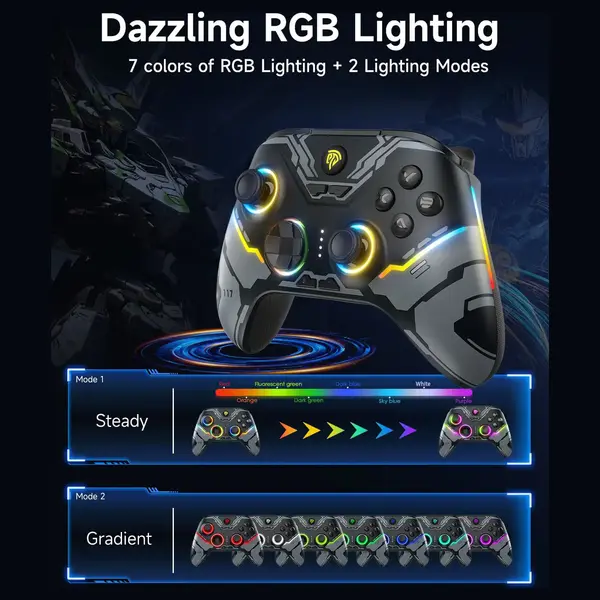 EasySMX X15 PC Controller, Tri-Mode Wireless Bluetooth, Hall Joysticks and Hall Triggers, RGB Lighting, 20 Hours Battery Life, Black